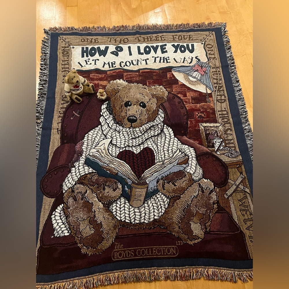 NWOT Vintage The Boyds Collection Bear Tapestry Blanket SET